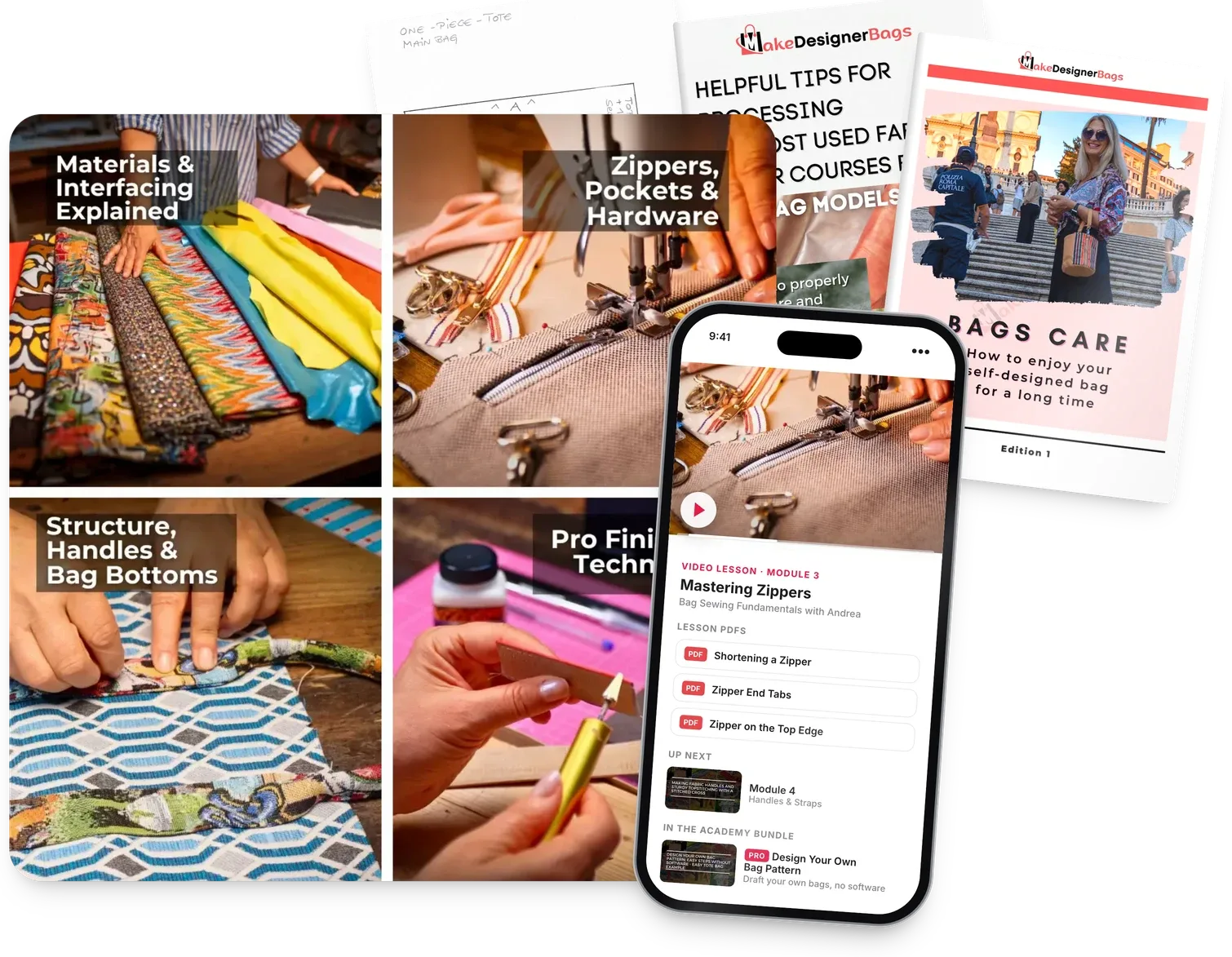 Bag Sewing Fundamentals: video lessons, PDF guides, booklets and patterns