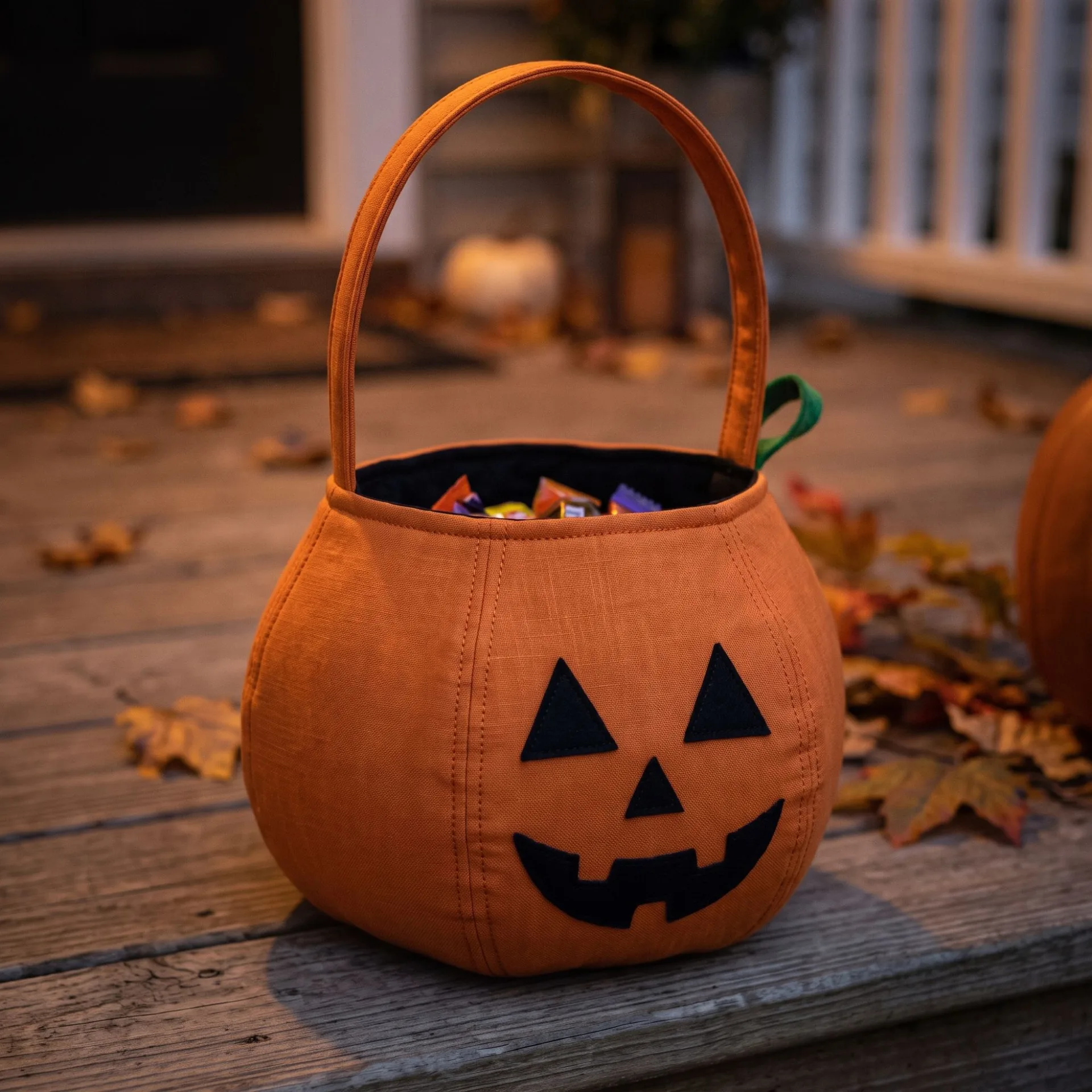 The PUMPKIN Pail, a trick-or-treat pail with a felt jack-o'-lantern face