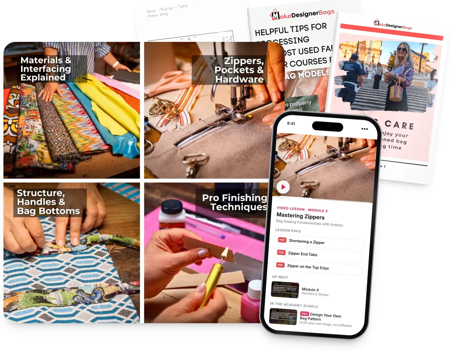 Bag Sewing Fundamentals: video lessons, PDF guides, booklets and patterns
