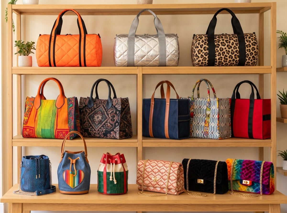 The Capsule Bag Collection: Metro Duffle, Premium Bucket Bag Bundle, Boho Tote, Street Style Tote and Luxury Chain Mini Shoulder Bag